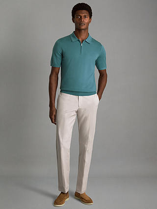 Reiss Maxwell Merino Zip Neck Polo Shirt, Ocean Green