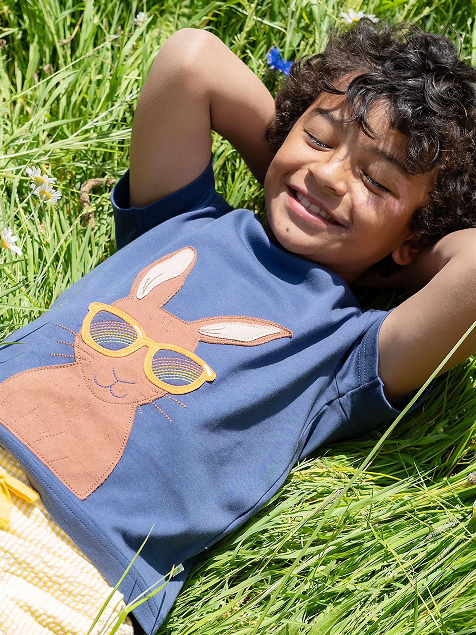 Buy Frugi Kids' Carsen Organic Cotton Hare Applique T-Shirt, Navy Blue Online at johnlewis.com