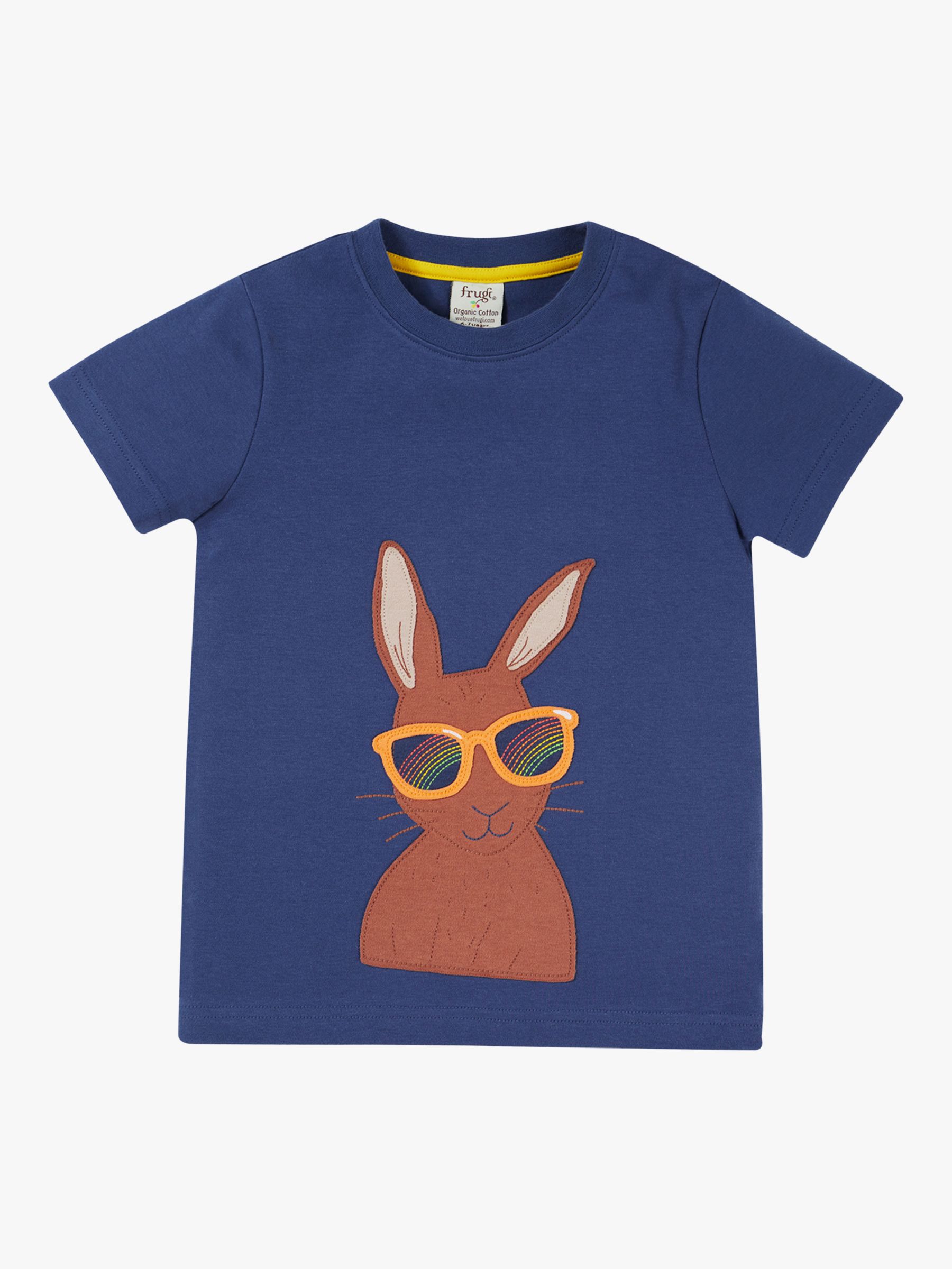 Frugi Kids' Carsen Organic Cotton Hare Applique T-Shirt, Navy Blue, 4-5 years