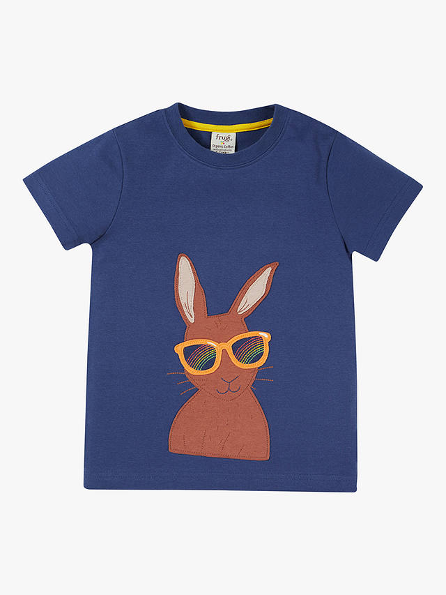 Frugi Kids' Carsen Organic Cotton Hare Applique T-Shirt, Navy Blue