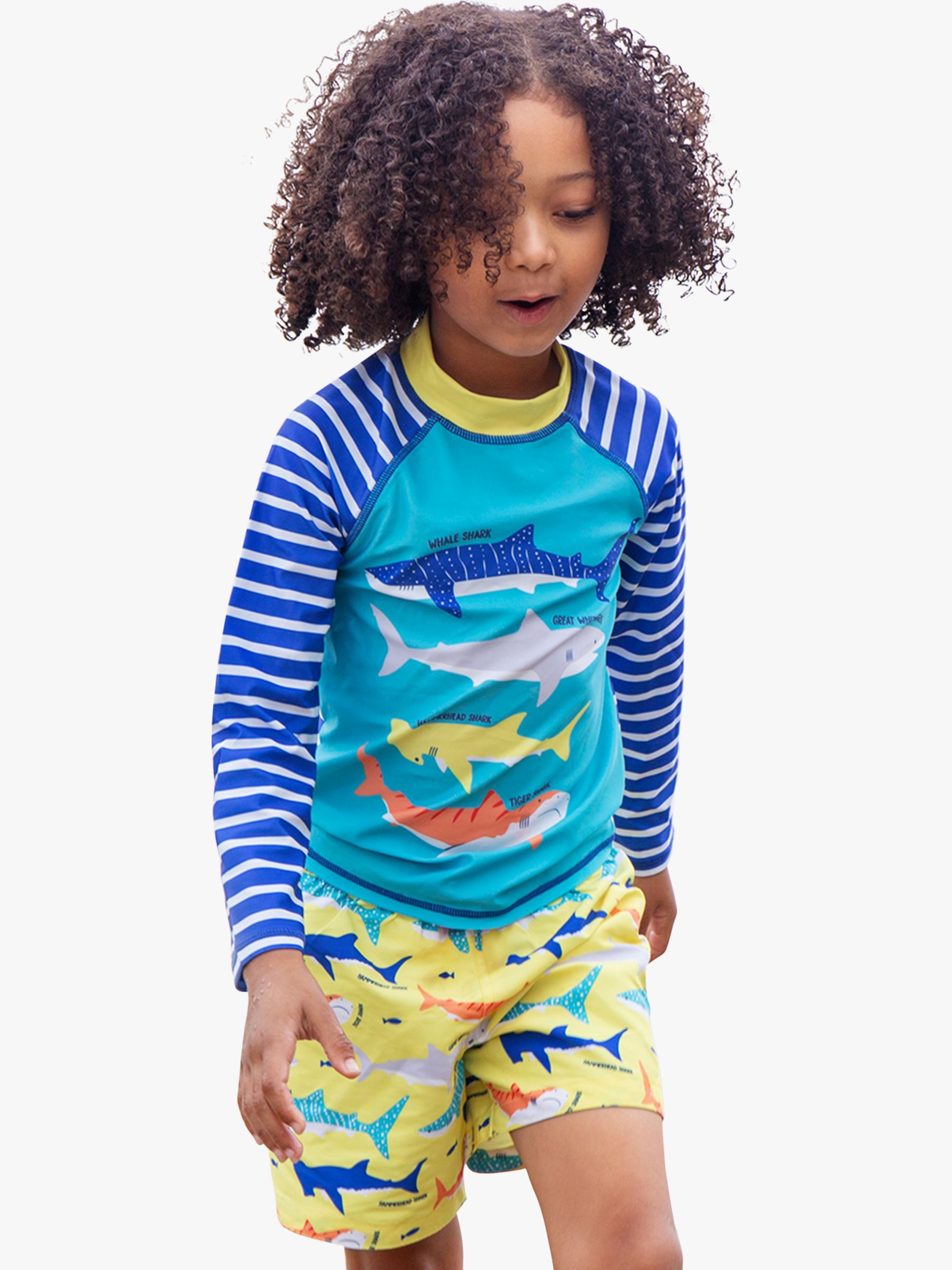 Buy Frugi Kids' Boscastle Shark Print Board Shorts, Banana Online at johnlewis.com