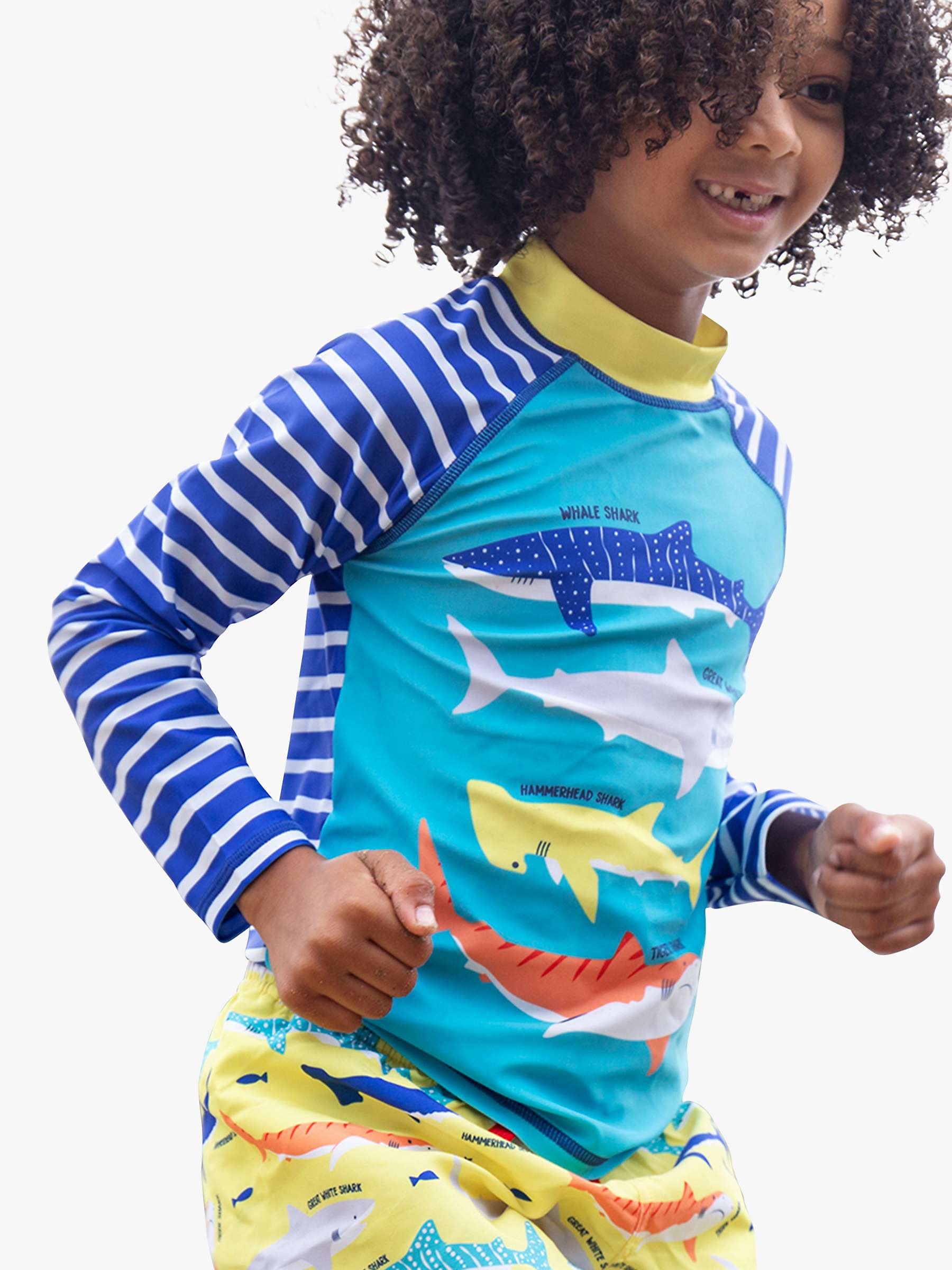 Buy Frugi Kids' Shark Sun Safe Rash Vest, Tropical Sea/Yellow Online at johnlewis.com