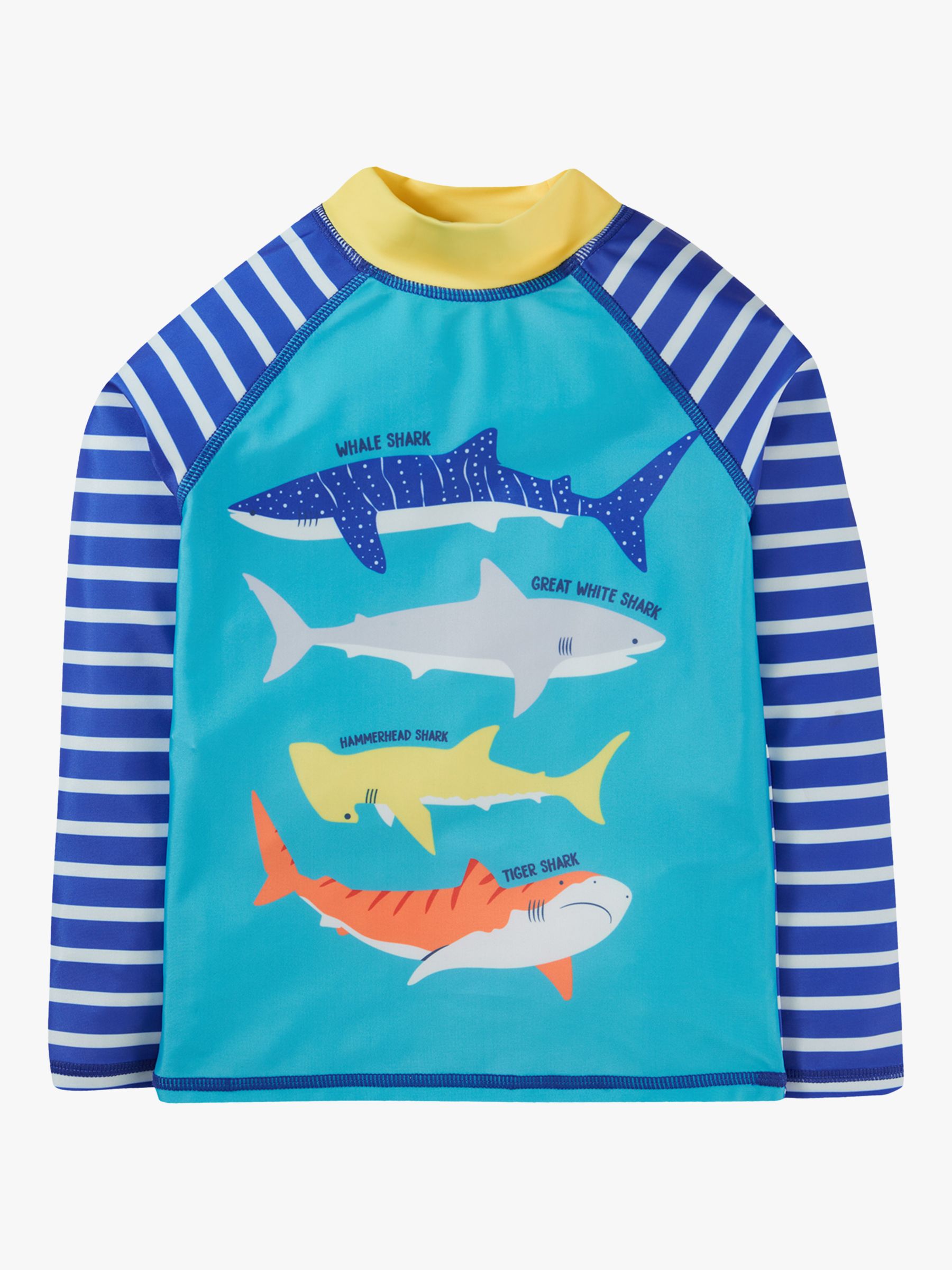 Frugi Kids' Shark Sun Safe Rash Vest, Tropical Sea/Yellow, 2-3 years