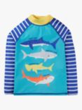 Frugi Kids' Shark Sun Safe Rash Vest, Tropical Sea/Yellow