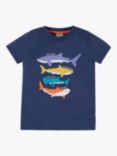 Frugi Kids' Avery Organic Cotton Shark Applique T-Shirt, Navy, Navy
