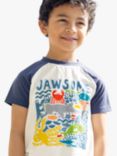 Frugi Kids' Reid Jawsome Organic Cotton Raglan T-shirt, Soft White/Multi