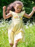 Frugi Kids' Jasmine Organic Cotton Seersucker Floral Embroidered Dress, Dandelion, Dandelion