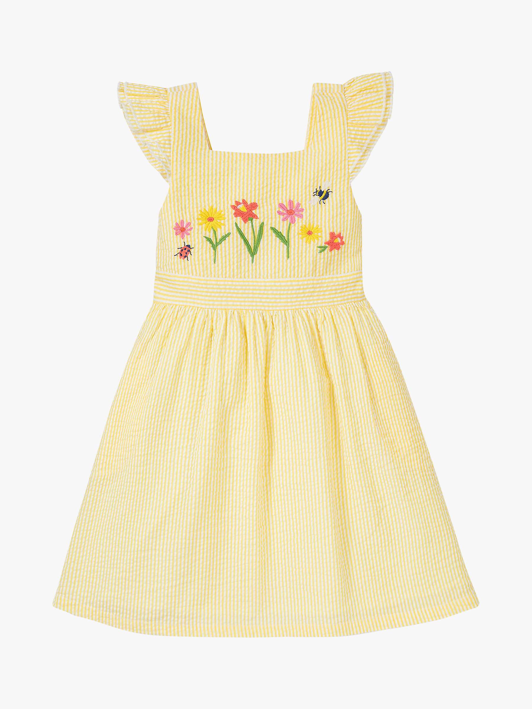 Buy Frugi Kids' Jasmine Organic Cotton Seersucker Floral Embroidered Dress, Dandelion Online at johnlewis.com