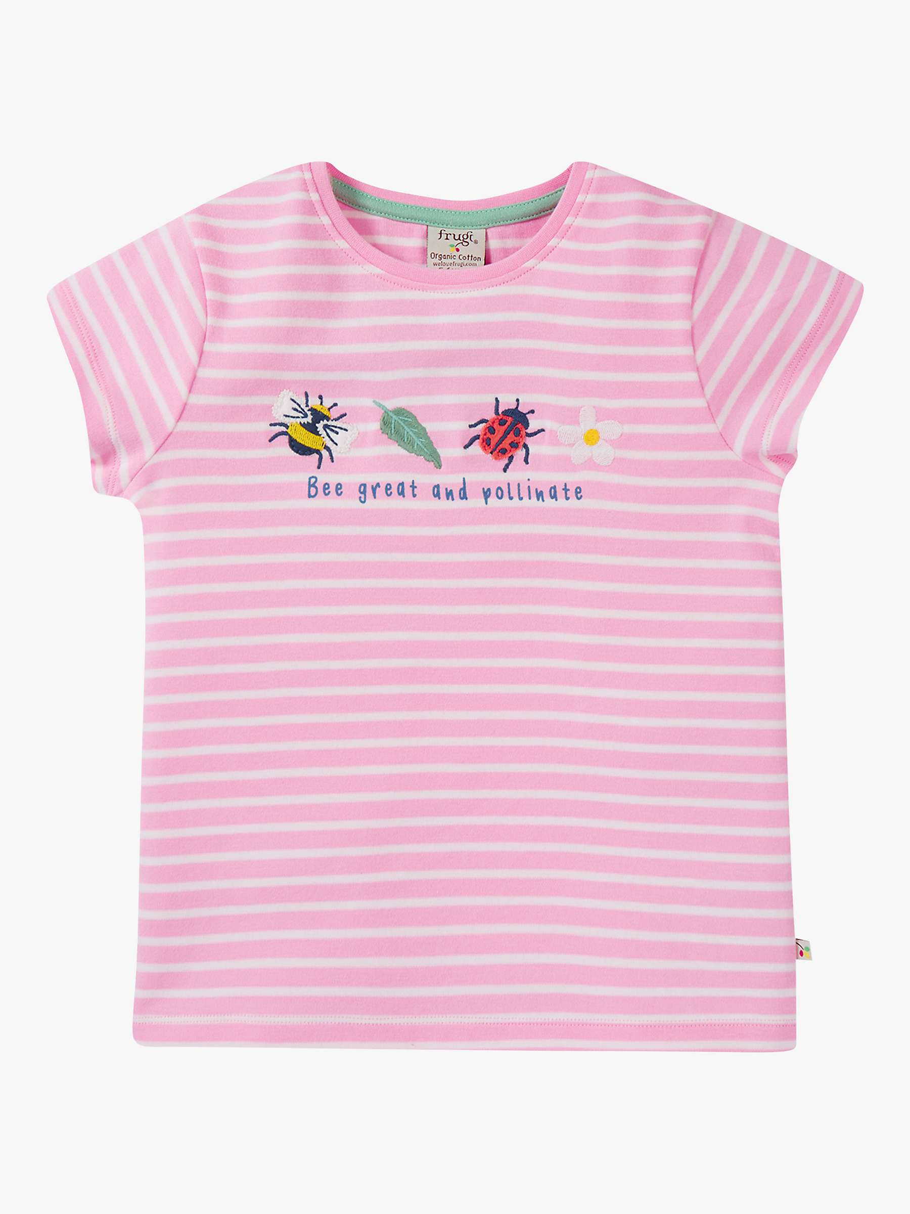 Buy Frugi Kids' Camille Bee Great Organic Cotton Applique T-Shirt, Pink/White Online at johnlewis.com