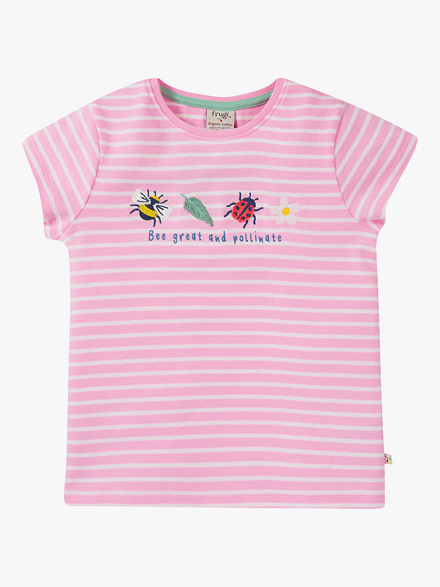 Frugi Kids' Camille Bee Great Organic Cotton Applique T-Shirt, Pink/White