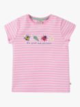 Frugi Kids' Camille Bee Great Organic Cotton Applique T-Shirt, Pink/White, Pink/White