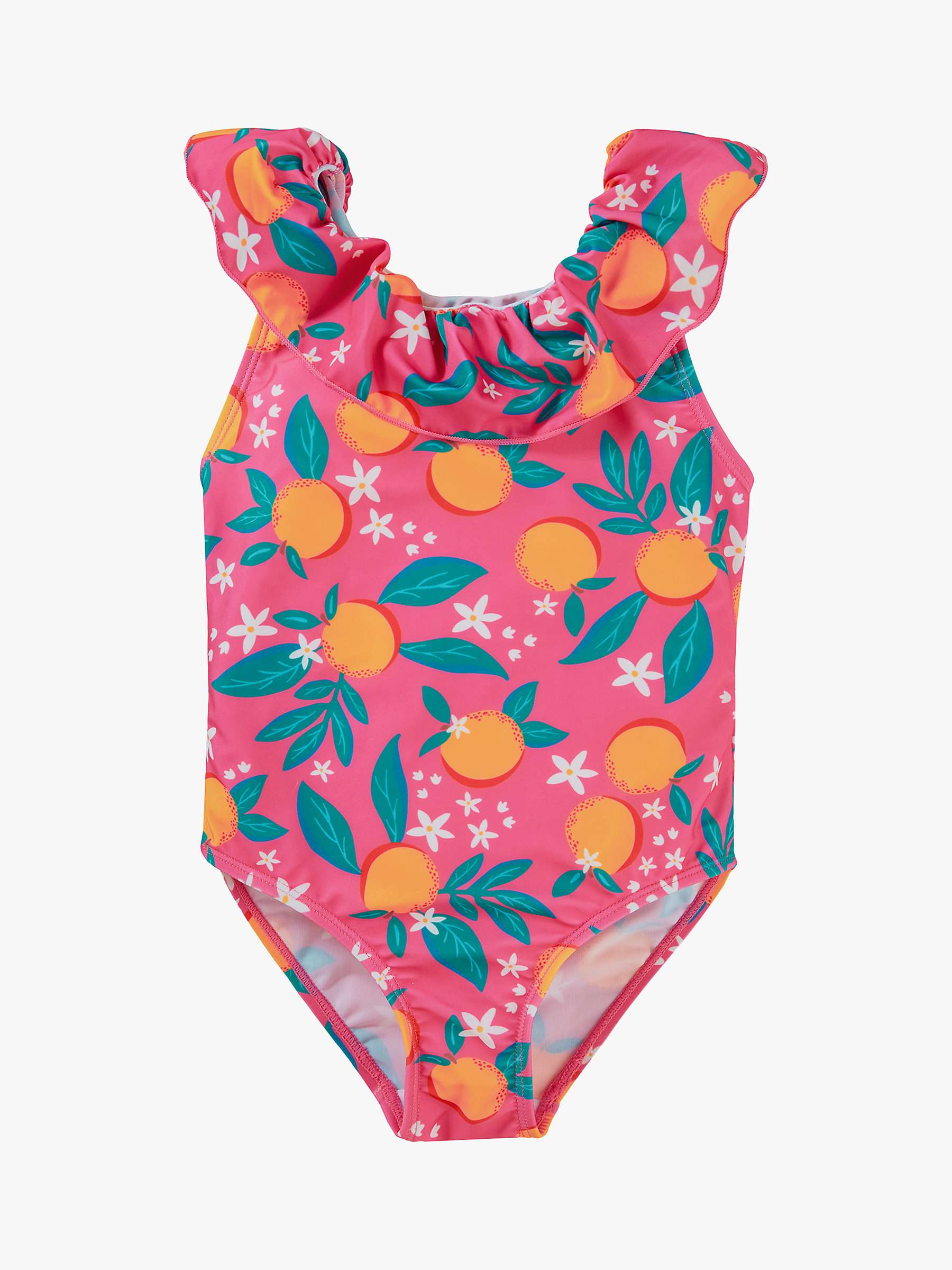 Buy Frugi Kids' Amelia Oranges Print Ruffle Swimsuit, Orange Blossom/Pink Online at johnlewis.com
