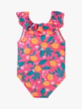 Frugi Kids' Amelia Oranges Print Ruffle Swimsuit, Orange Blossom/Pink, Orange Blossom/Pink
