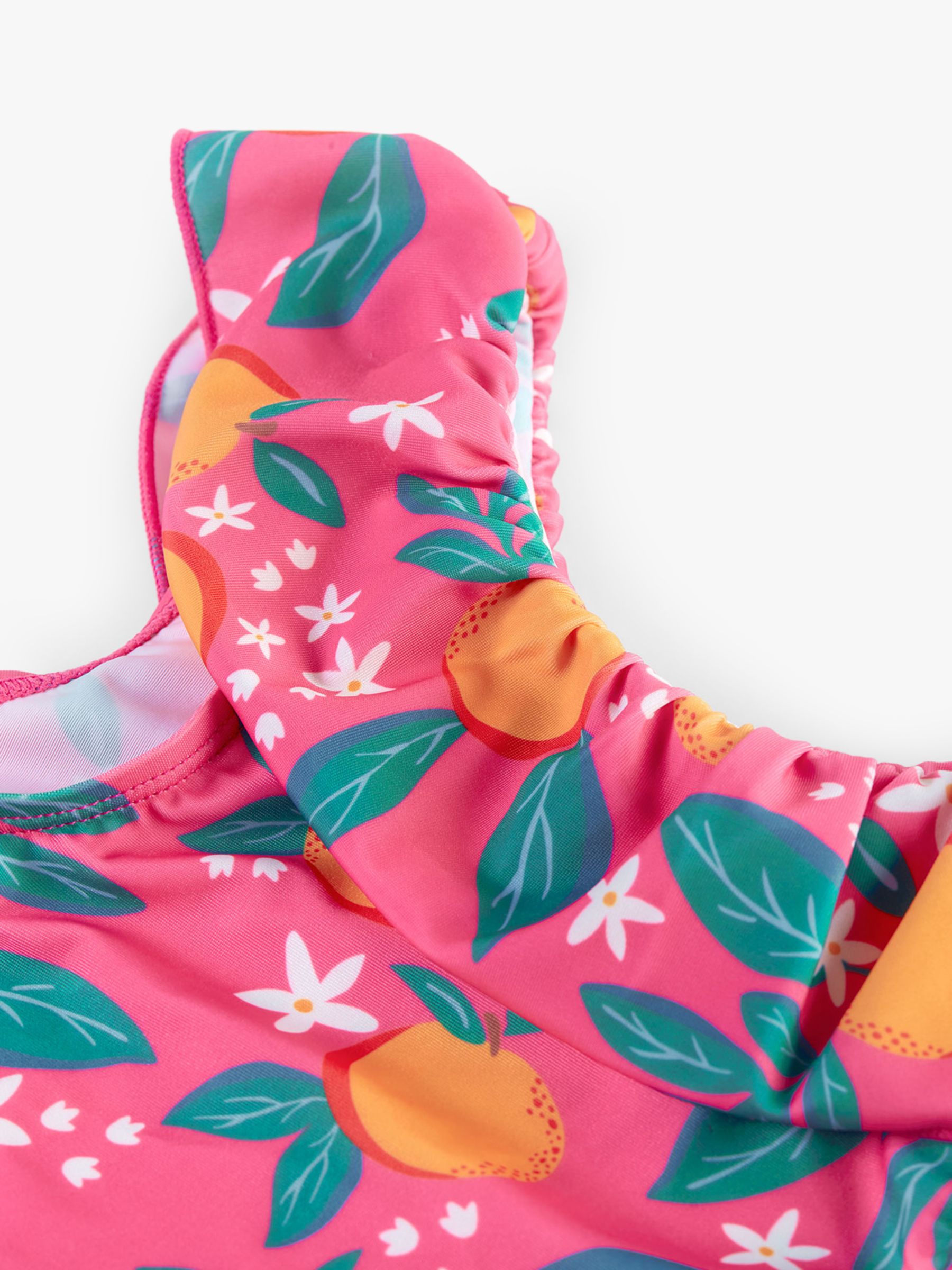 Frugi Kids' Amelia Oranges Print Ruffle Swimsuit, Orange Blossom/Pink, 2-3 years