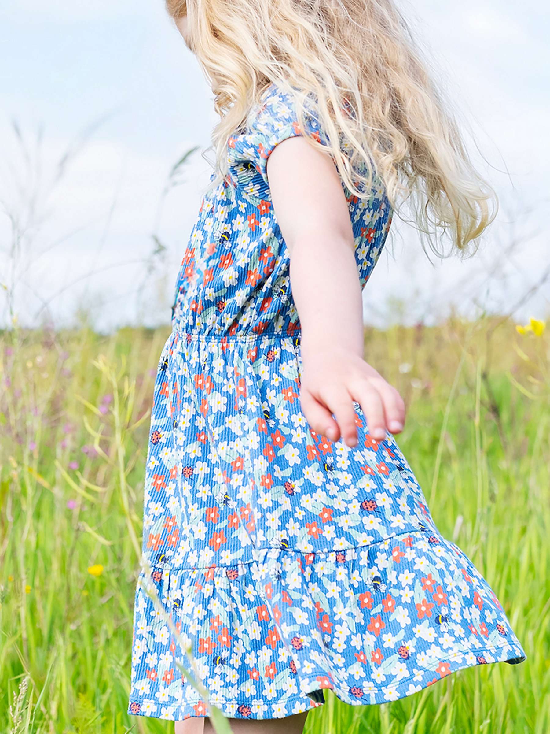 Buy Frugi Kids' Vienna Floral Fun Organic Cotton Blend Tiered Dress, Blue Online at johnlewis.com