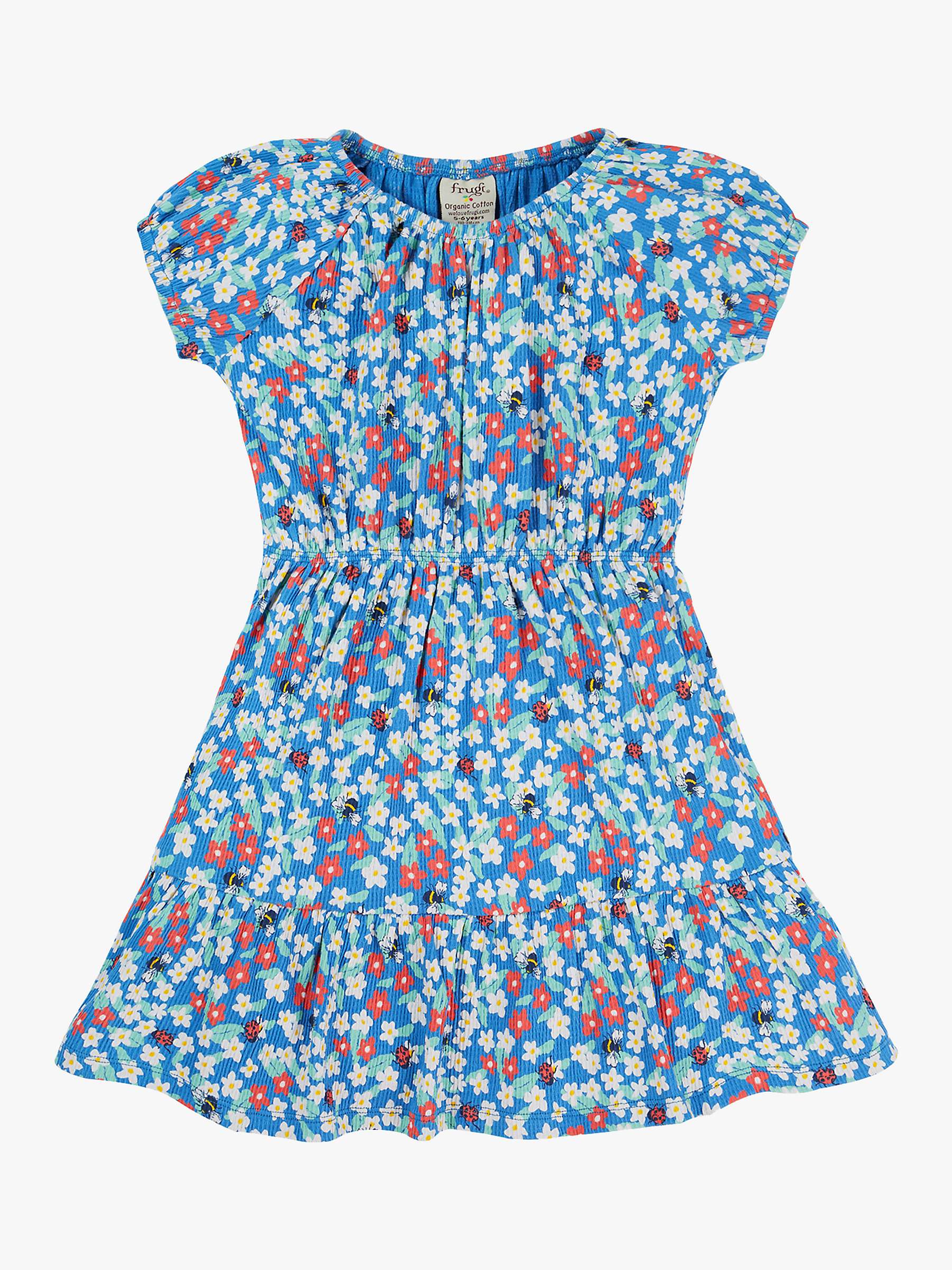 Buy Frugi Kids' Vienna Floral Fun Organic Cotton Blend Tiered Dress, Blue Online at johnlewis.com
