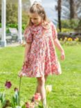 Frugi Kids' Matilda Organic Cotton Floral Fun Collared Tiered Dress, Pink, Pink