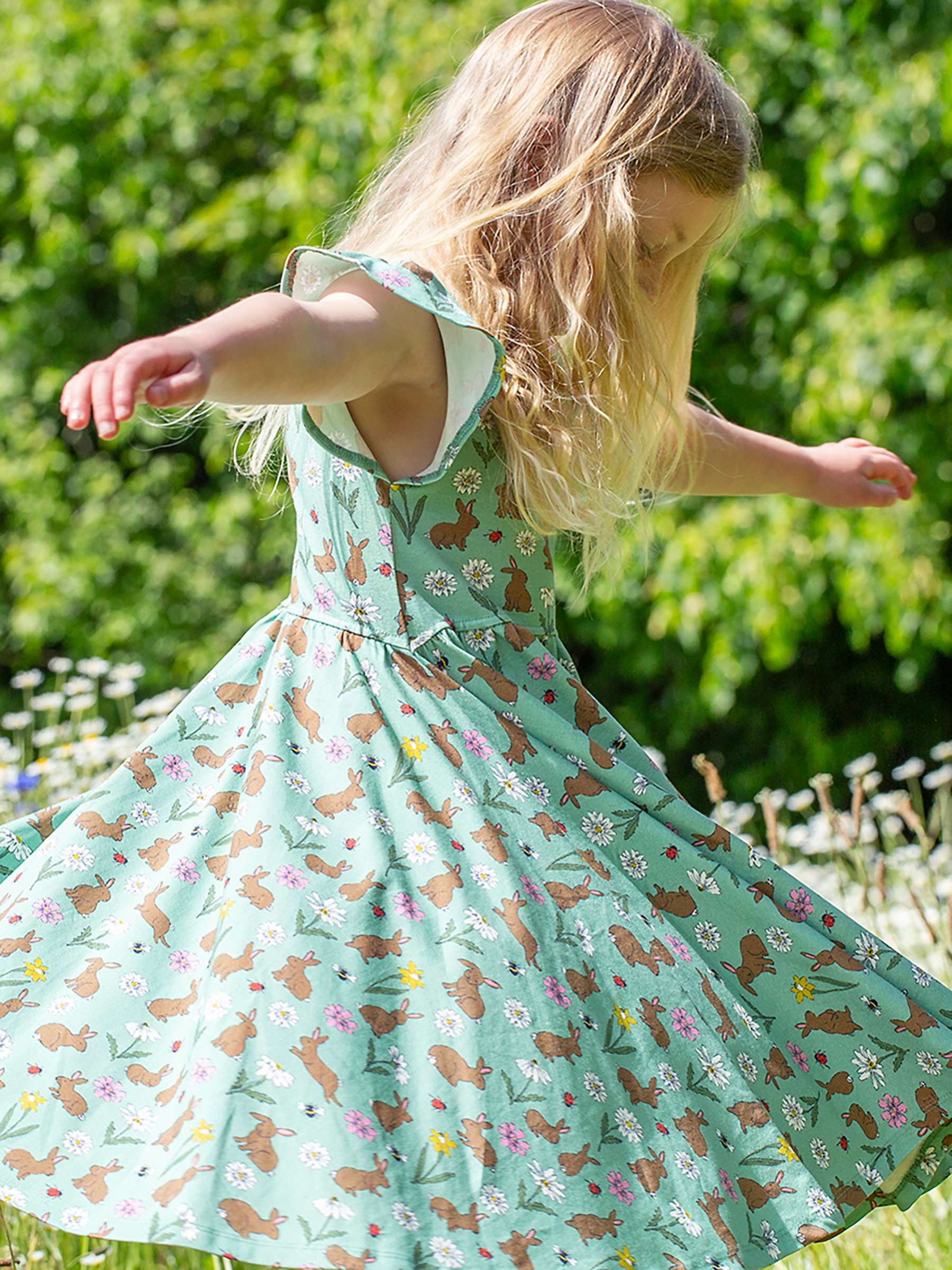 Buy Frugi Kids' Morwenna Organic Cotton Blend Riverine Rabbits Skater Dress, Green Online at johnlewis.com