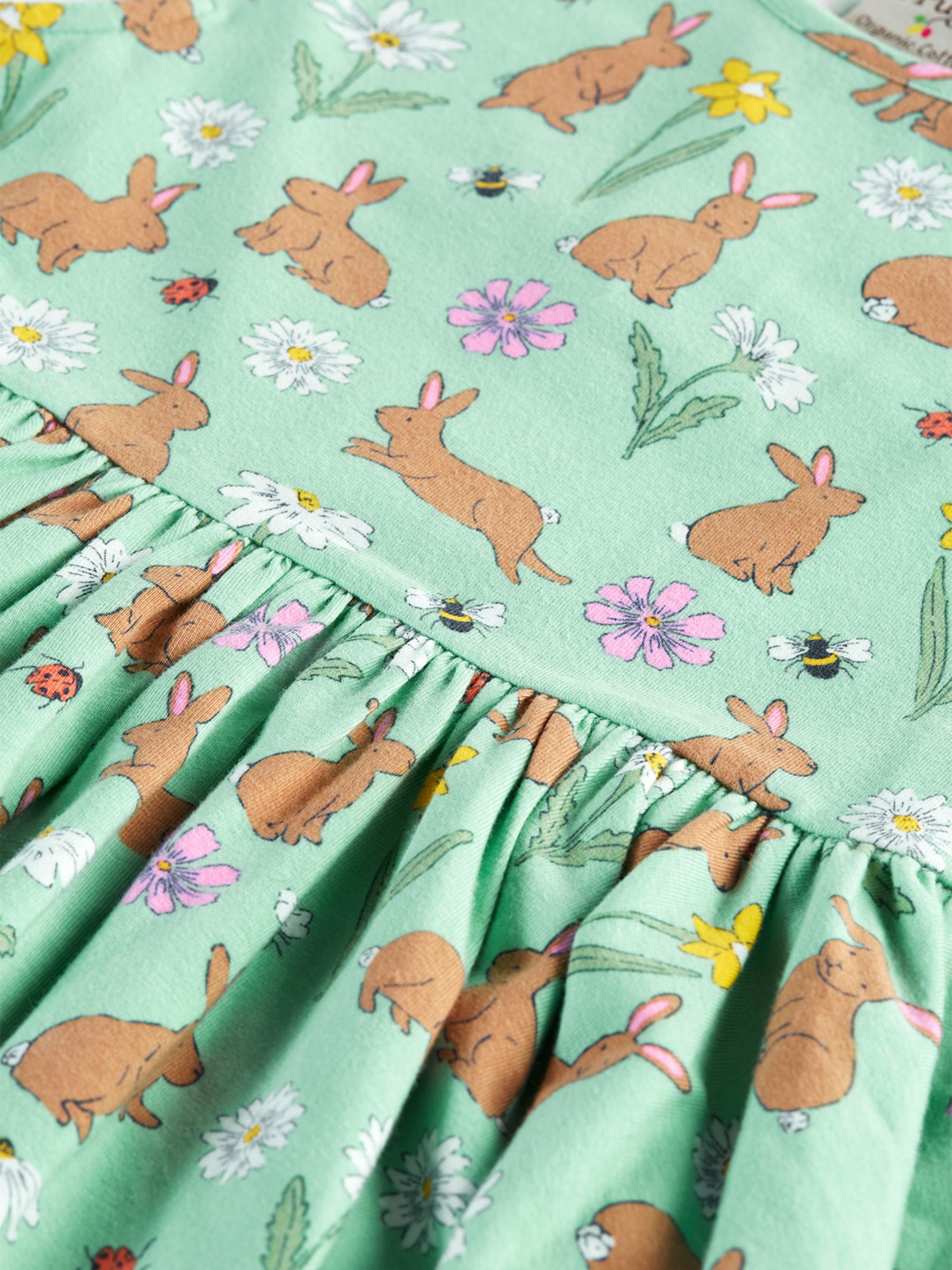 Frugi Kids' Morwenna Organic Cotton Blend Riverine Rabbits Skater Dress, Green, 7-8 years