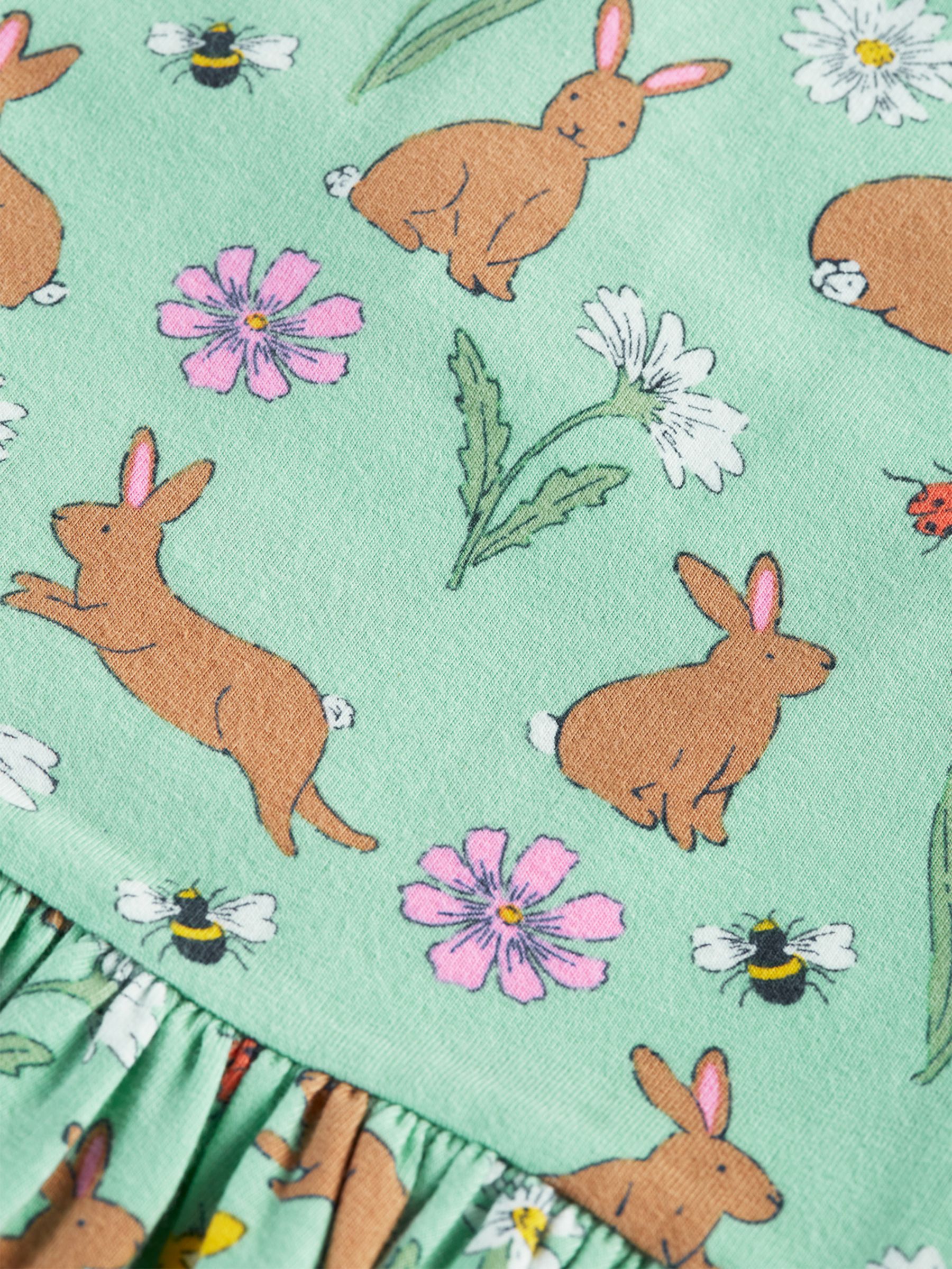 Frugi Kids' Morwenna Organic Cotton Blend Riverine Rabbits Skater Dress, Green, 7-8 years