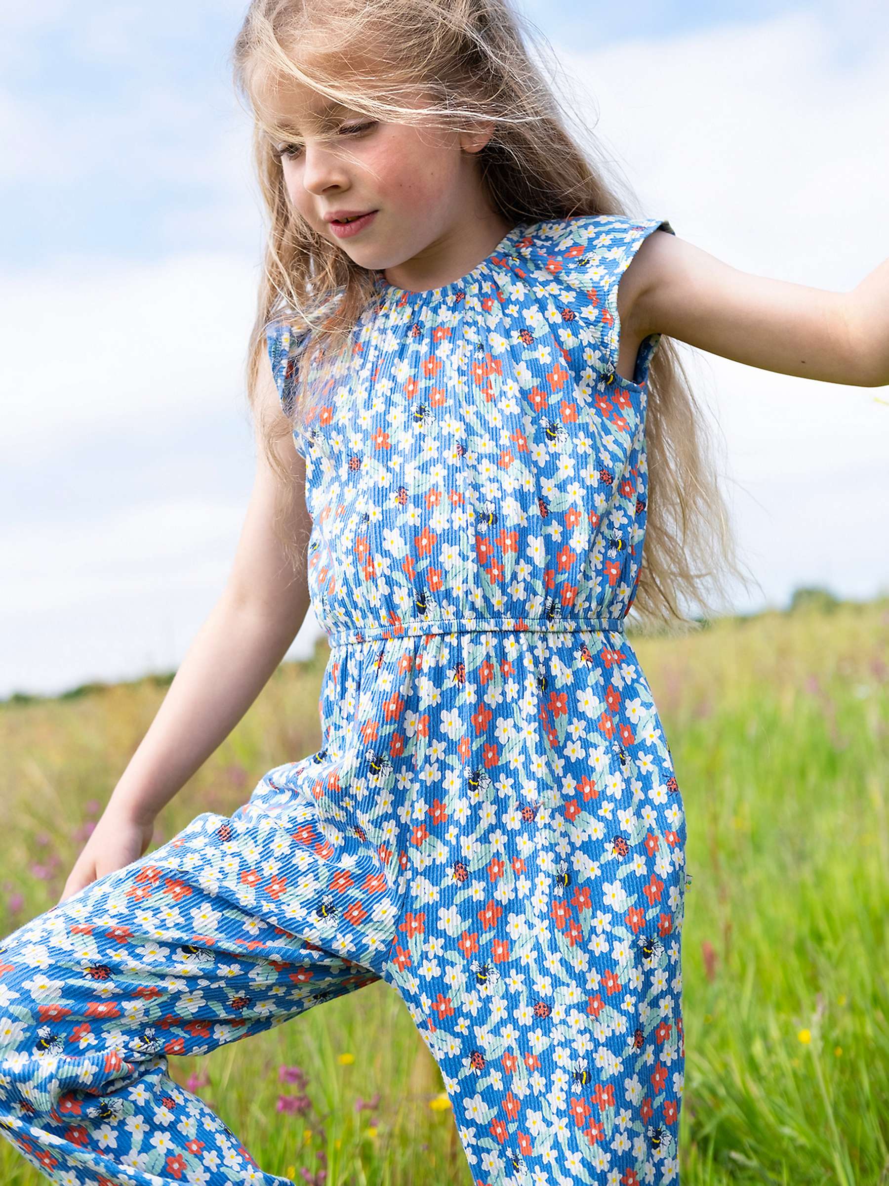 Buy Frugi Kids' Jolee Organic Cotton Blend Floral Print Jumpsuit, Blue/Multi Online at johnlewis.com