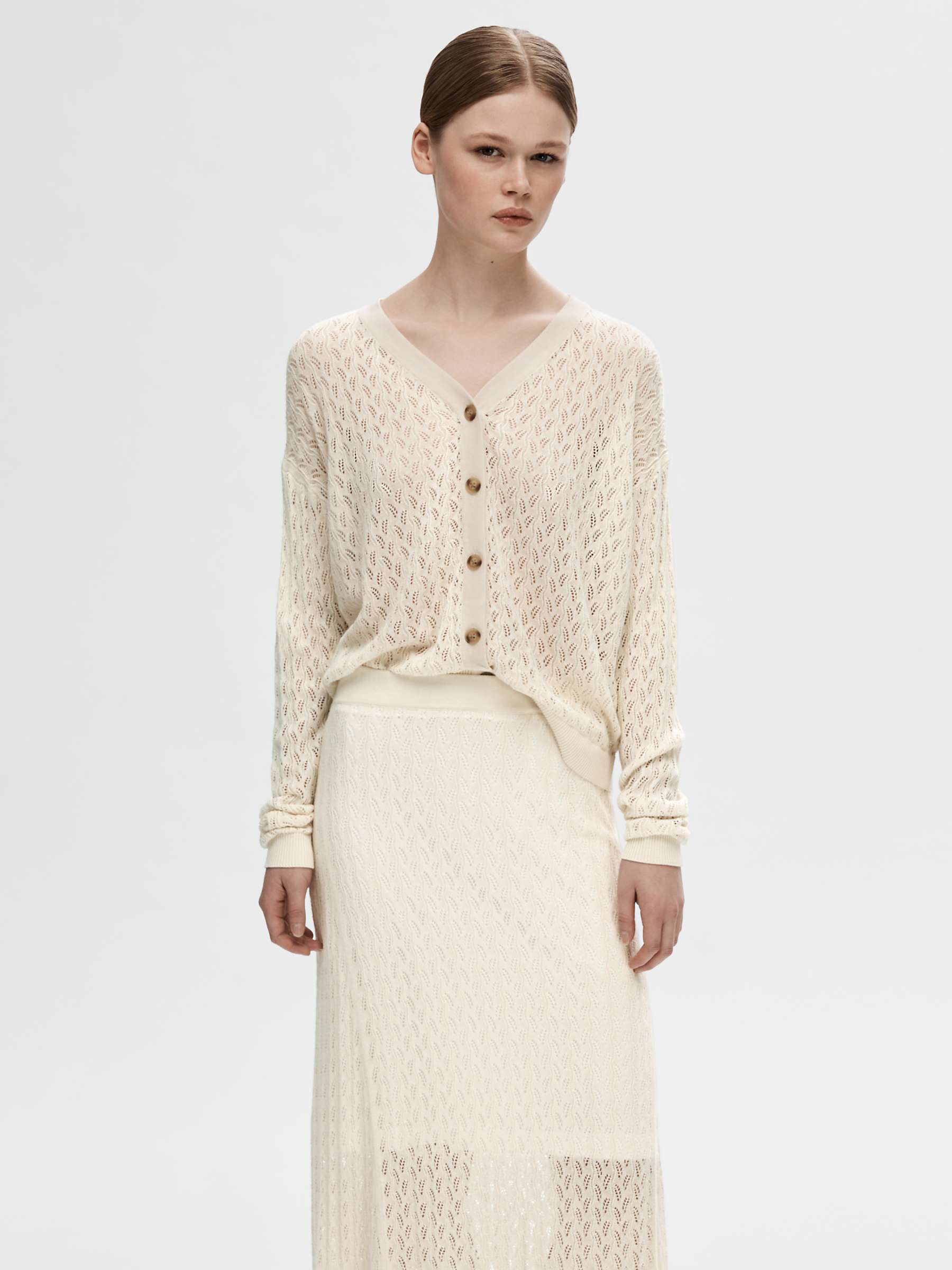 Buy SELECTED FEMME Long Sleeve Linen Blend Cable Knit Cardigan, Birch Online at johnlewis.com