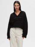 SELECTED FEMME Fina Open Knit Collared Jumper, Black