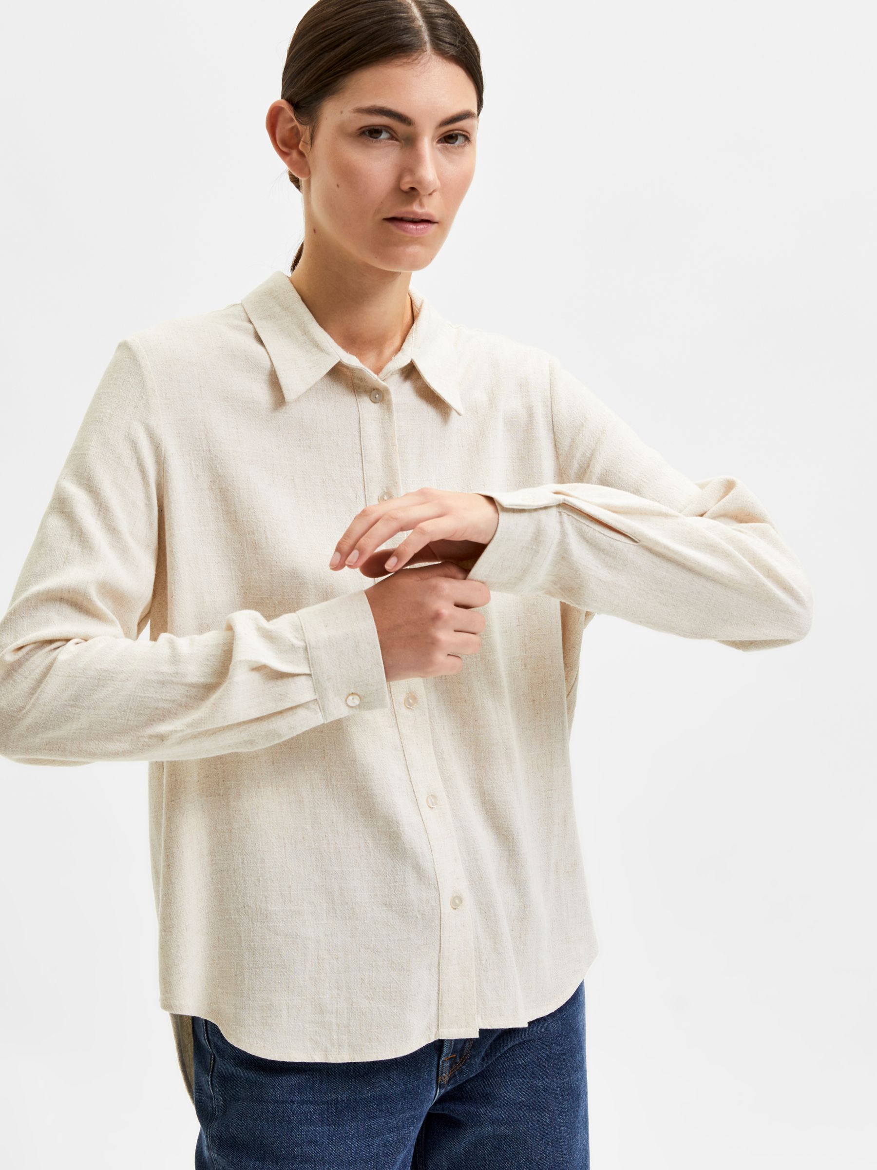 Buy SELECTED FEMME Viva Linen Blend Shirt, Sandshell Online at johnlewis.com