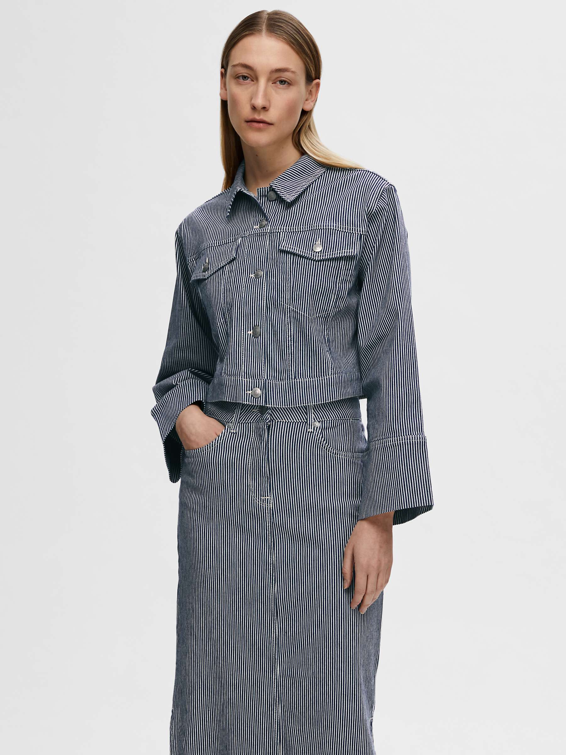 Buy SELECTED FEMME Myra Stripe Cropped Denim Jacket, Medium Blue Online at johnlewis.com