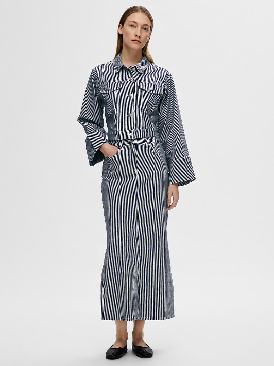 SELECTED FEMME Myra Stripe Denim Skirt, Medium Blue