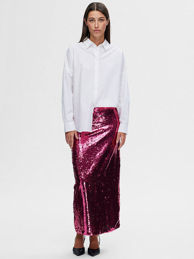 SELECTED FEMME Omina Sequin Midi Skirt, Phlox Pink