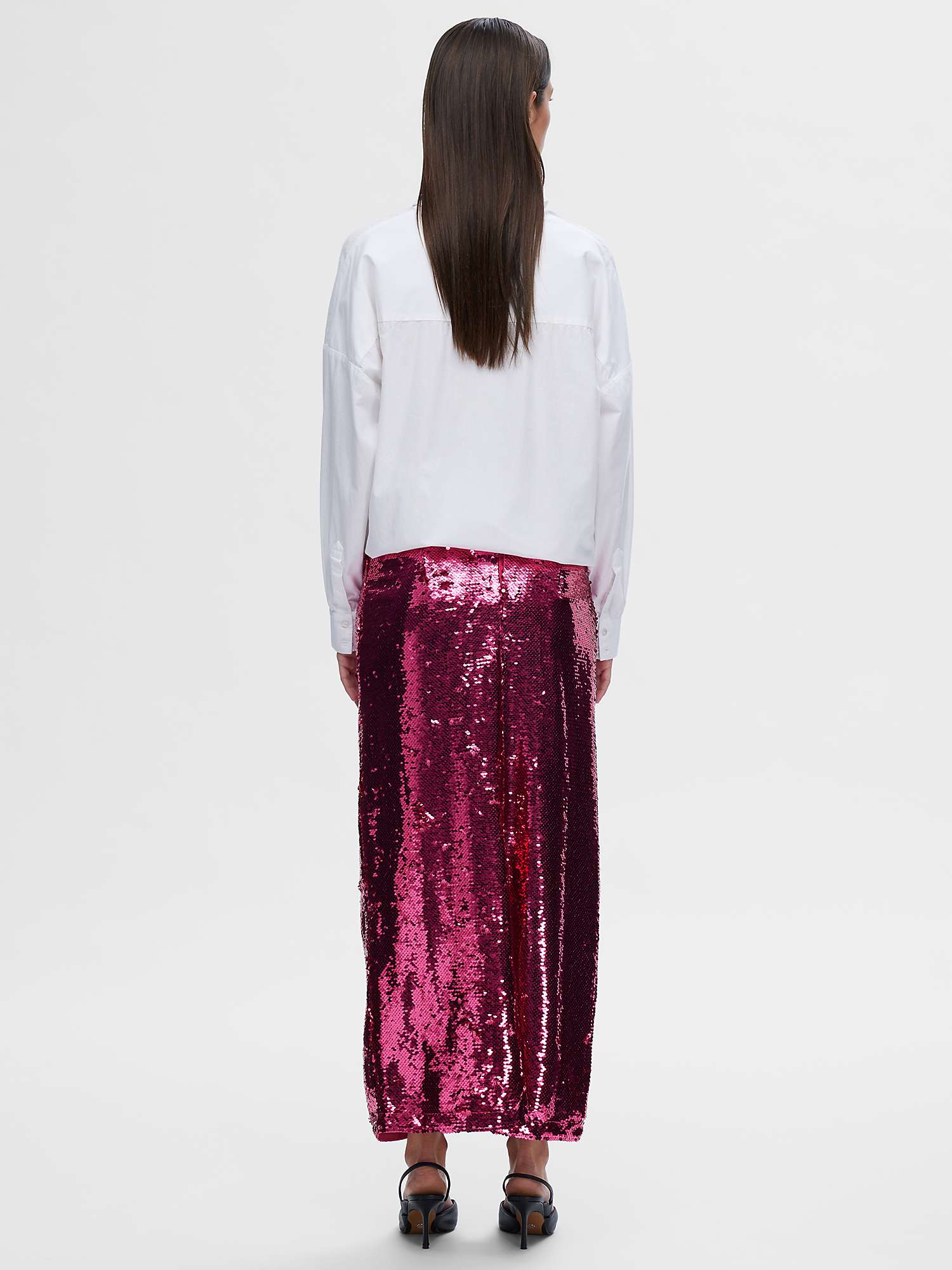 Buy SELECTED FEMME Omina Sequin Midi Skirt, Phlox Pink Online at johnlewis.com