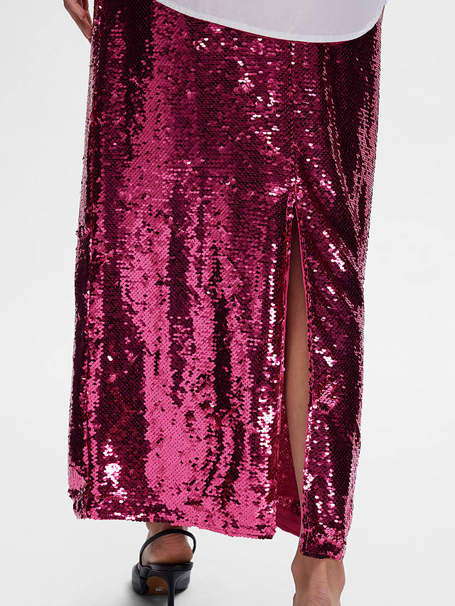 SELECTED FEMME Omina Sequin Midi Skirt, Phlox Pink