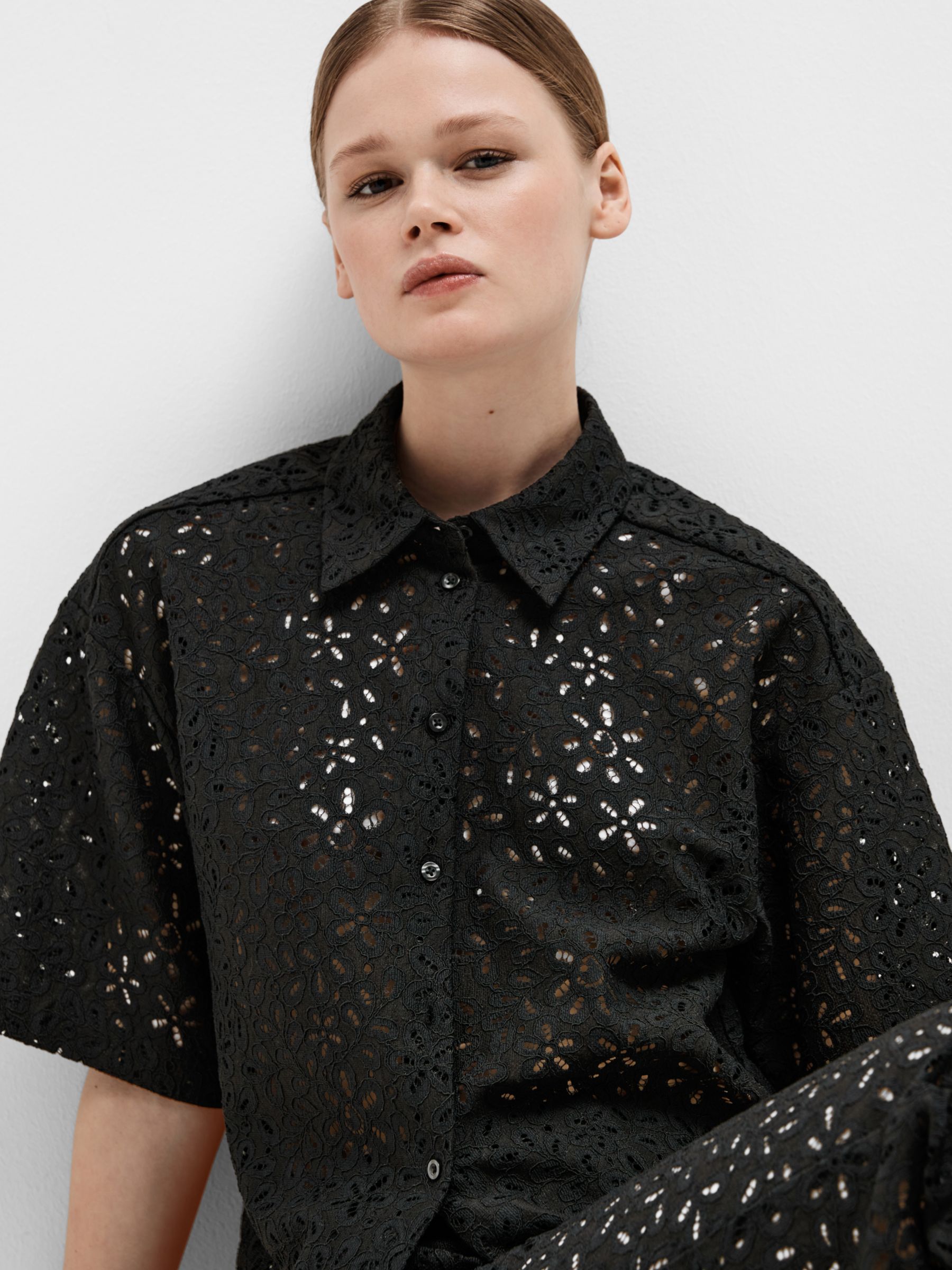 Buy SELECTED FEMME Karola Oversized Lace Shirt, Black Online at johnlewis.com