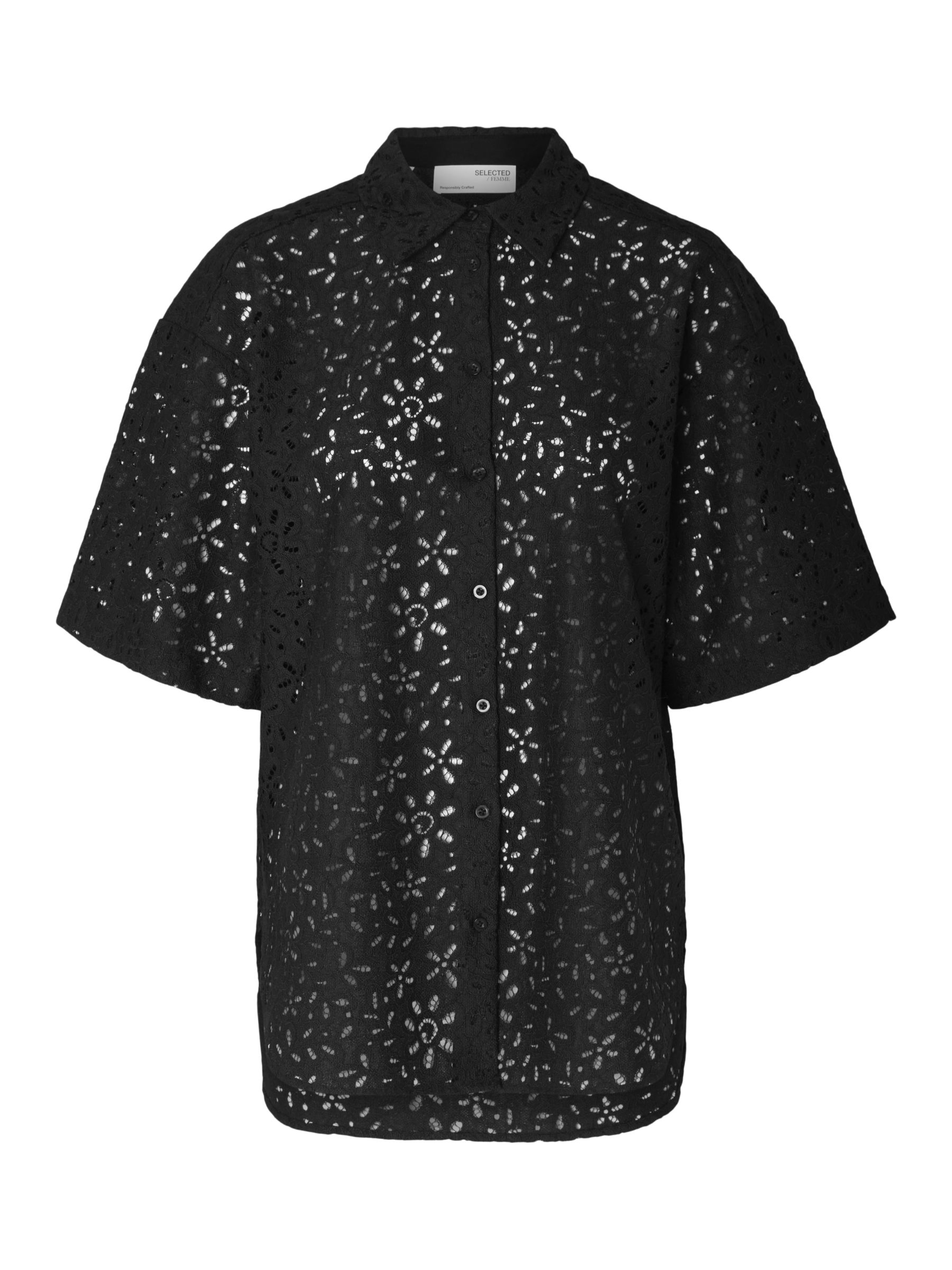 SELECTED FEMME Karola Oversized Lace Shirt, Black