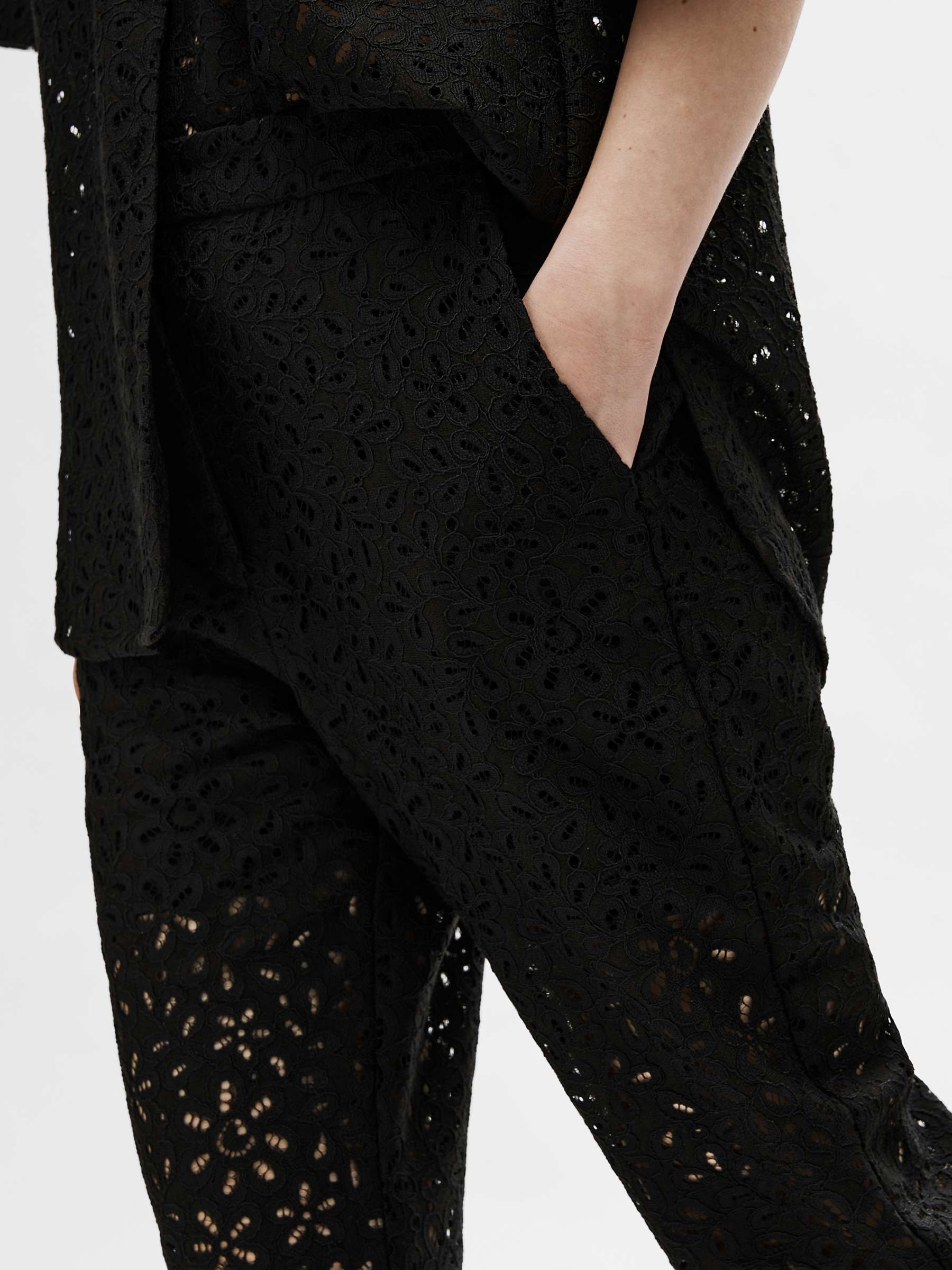 Buy SELECTED FEMME Karola Lace Flared Trousers, Black Online at johnlewis.com