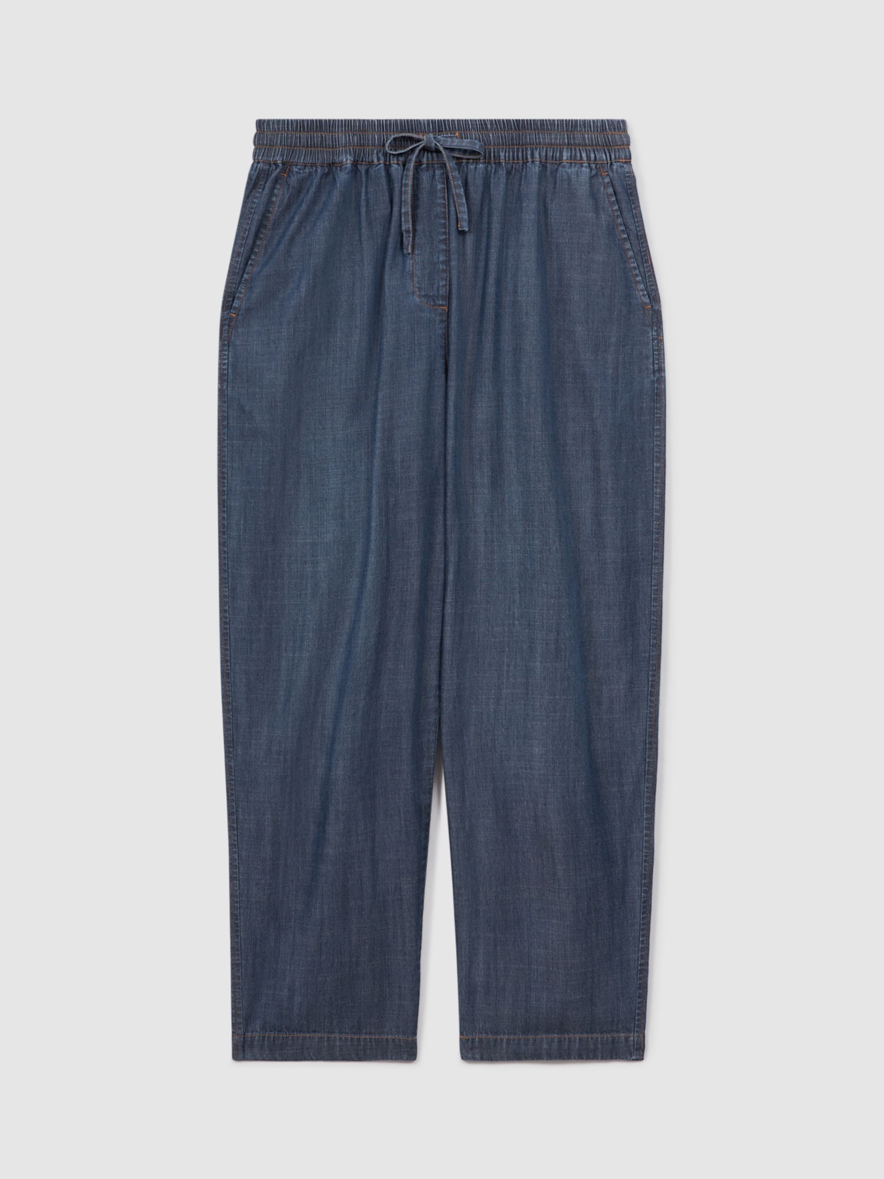 Reiss Carter Denim Drawstring Waist Trousers, Mid Blue, 8