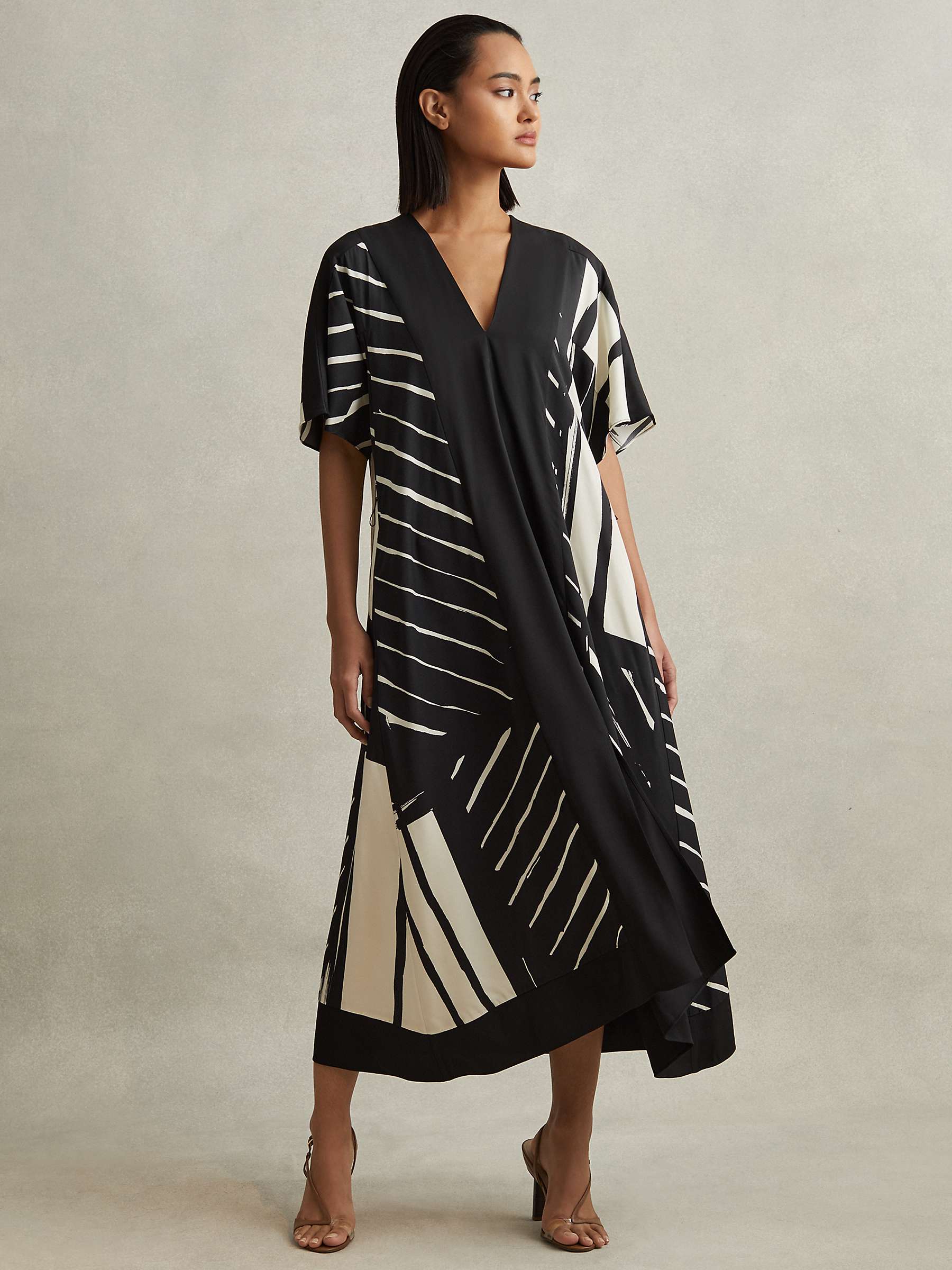 Buy Reiss Cami Stripe Print Relaxed Midi Dress, Black/White Online at johnlewis.com