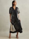 Reiss Cami Stripe Print Relaxed Midi Dress, Black/White