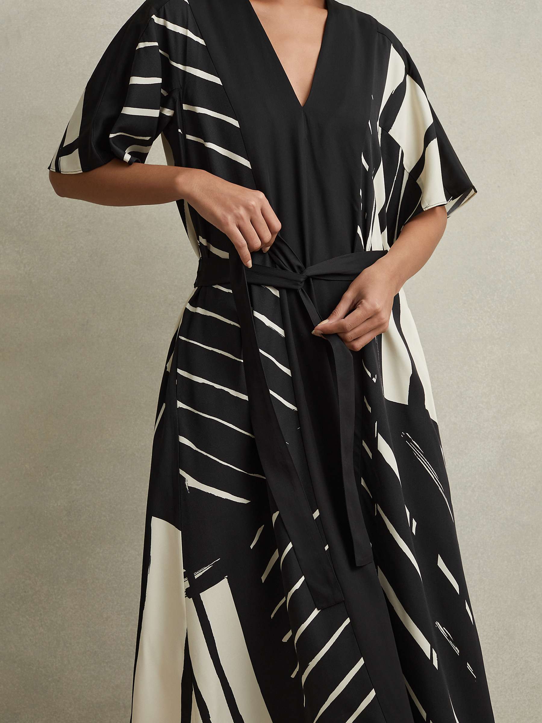 Buy Reiss Cami Stripe Print Relaxed Midi Dress, Black/White Online at johnlewis.com