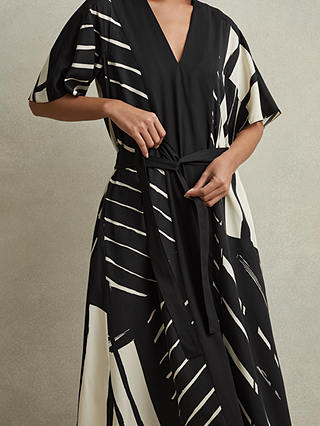 Reiss Cami Stripe Print Relaxed Midi Dress, Black/White