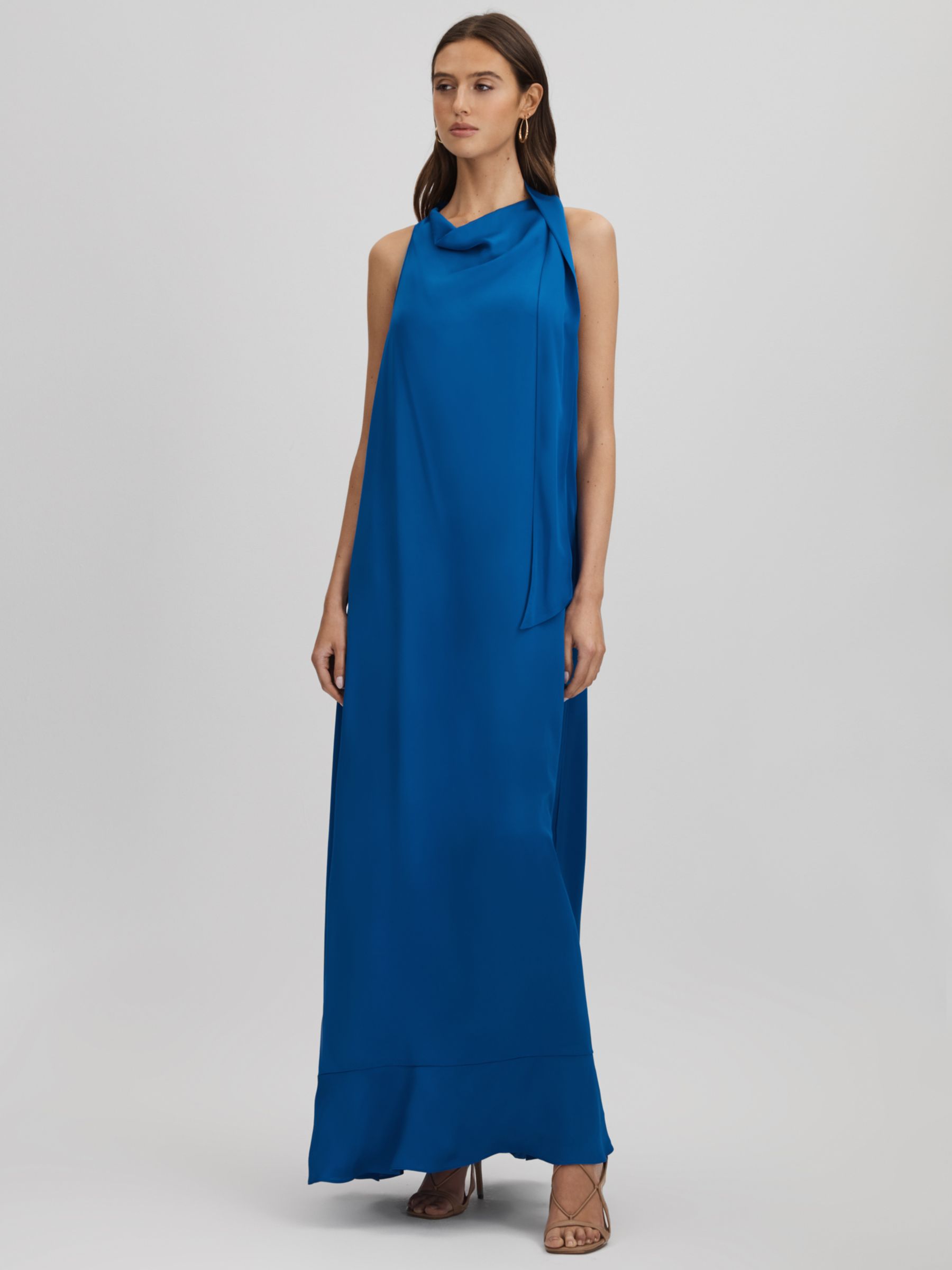 Reiss Dina Cowl Neck Column Maxi Dress, Cobalt Blue, 6