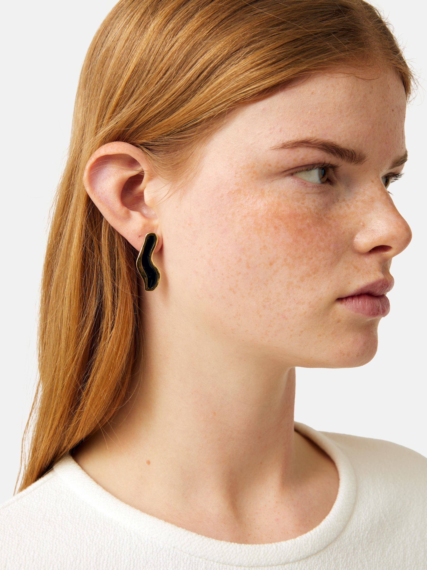 Jigsaw Organic Enamel Inlay Earrings, Gold/Black