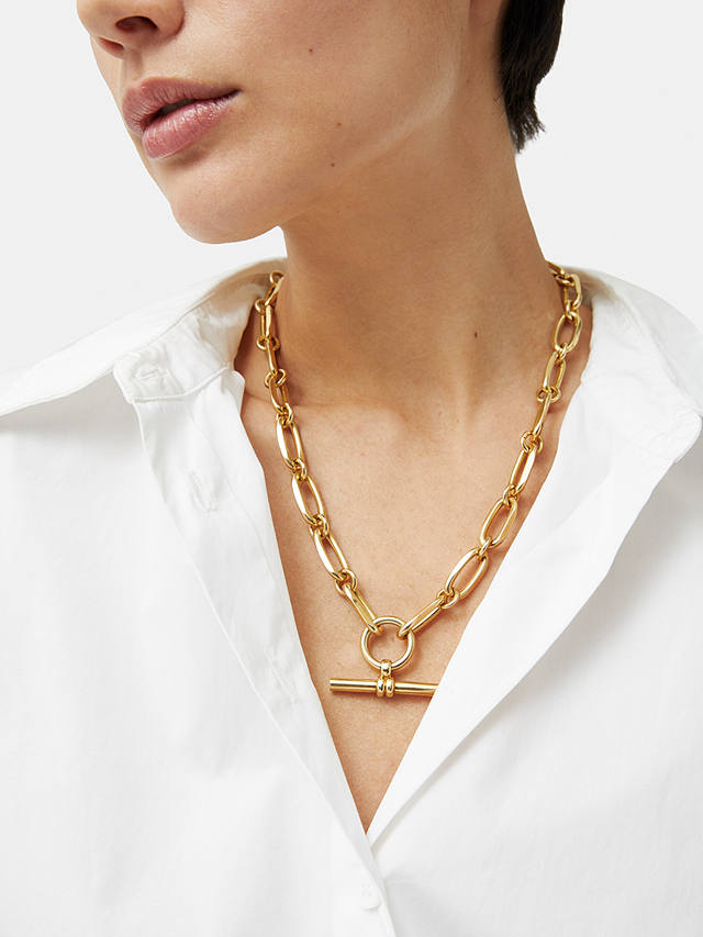 Jigsaw Trombone Link Chain T-Bar Necklace, Gold