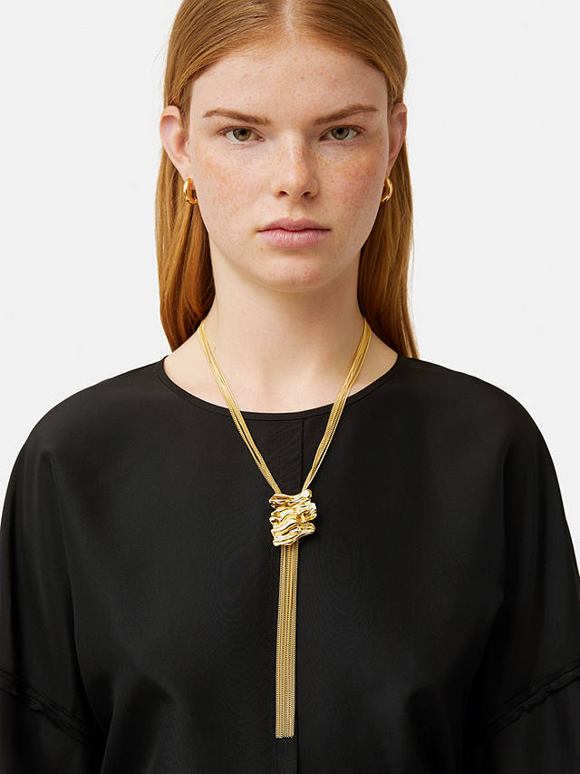 Jigsaw Crumpled Charm Multi Chain Necklace, Gold