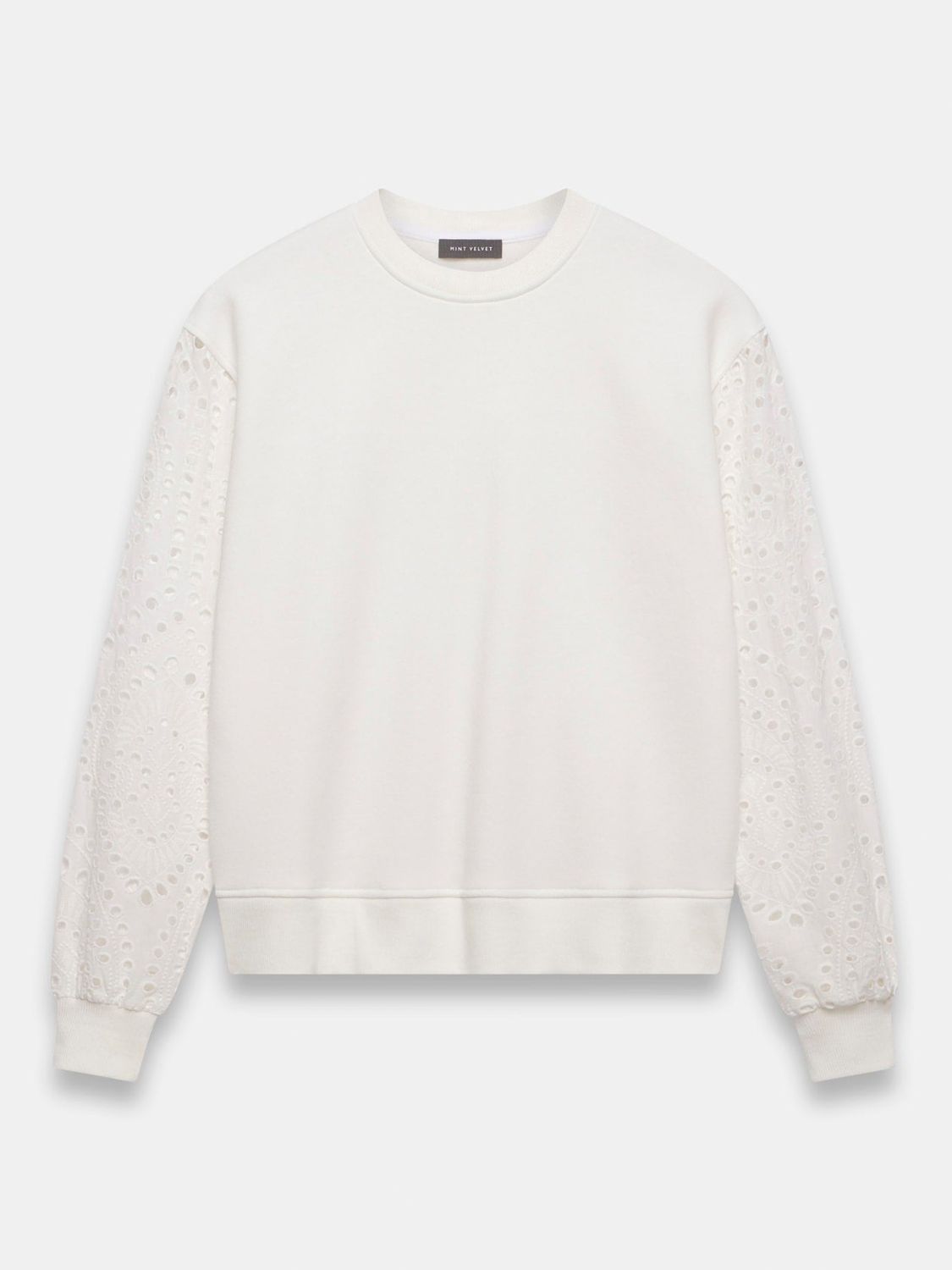 Mint Velvet Broderie Sleeve Sweatshirt, Ivory, XS