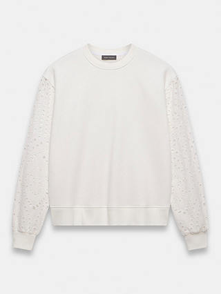Mint Velvet Broderie Sleeve Sweatshirt, Ivory