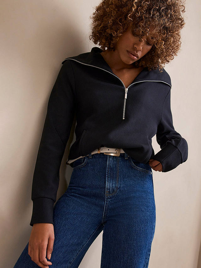 Mint Velvet Zip Up Jumper, Navy