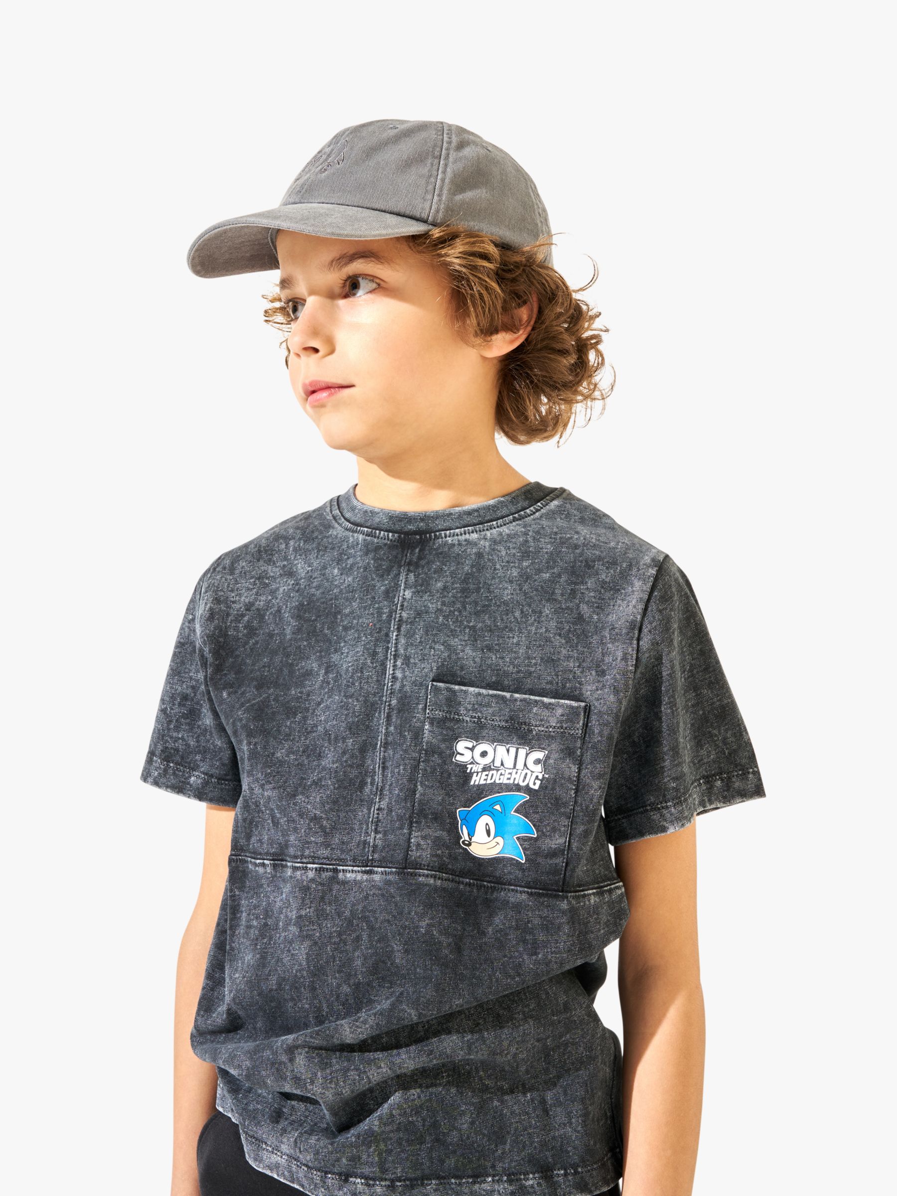 Buy Angel & Rocket Kids' Sonic Black Seam Detail Print T-Shirt, Black Online at johnlewis.com