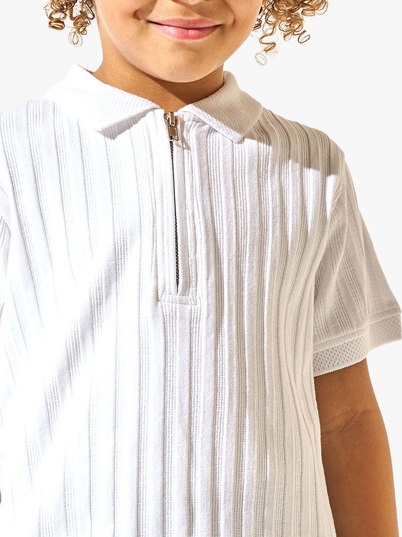Buy Angel & Rocket Kids' Hartley Textured Rib Quarter Zip Polo Shirt, White Online at johnlewis.com